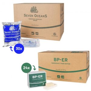24x BP-ER noodrantsoen en 30x Seven Oceans drinkwater