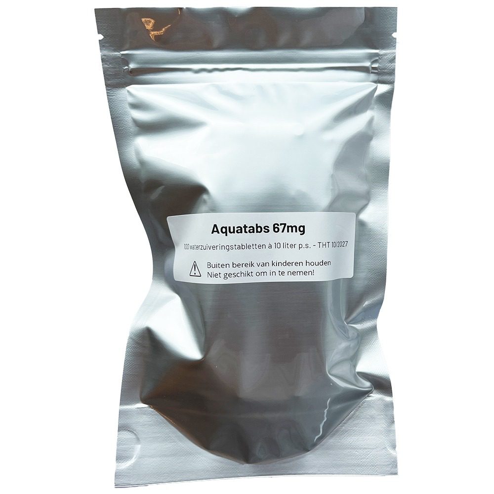Aquatabs waterzuiveringstabletten 67mg in mylar zak (100 tabletten à 10 liter per tablet)