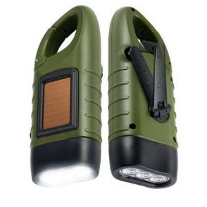 Zaklamp met handgenerator en zonnepaneel